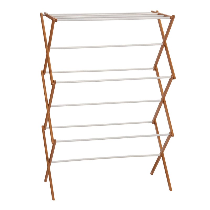 Household Essentials Bamboo Folding Clothes Drying Rack | White Finish, 11 Dowels & Flat Drying Shelf | Eco-Friendly, Collapsible Laundry Rack for Dorms, Apartments & Small Spaces | Fully Assembled - Image 1